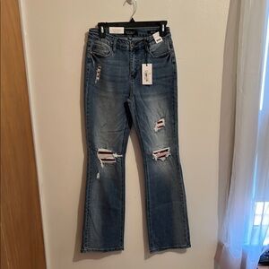 Judy Blue NWT‎ 7/28 bootcut distressed with plaid